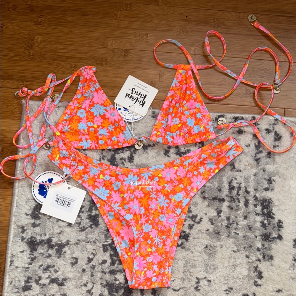 Kulani Kinis Floral Bikini - Orange and Blue